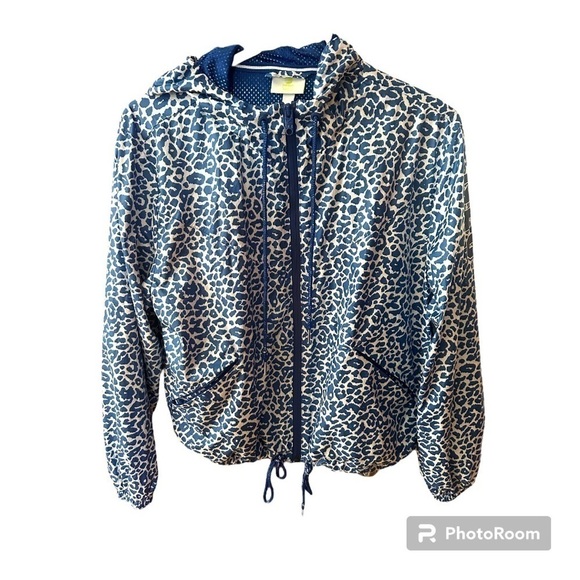 Adidas NEO Blue White Animal Print Wind Breaker Zipper Jacket - Picture 3 of 11
